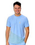 Camiseta Masculina Azul Claro — Recorte Diagonal em Tela