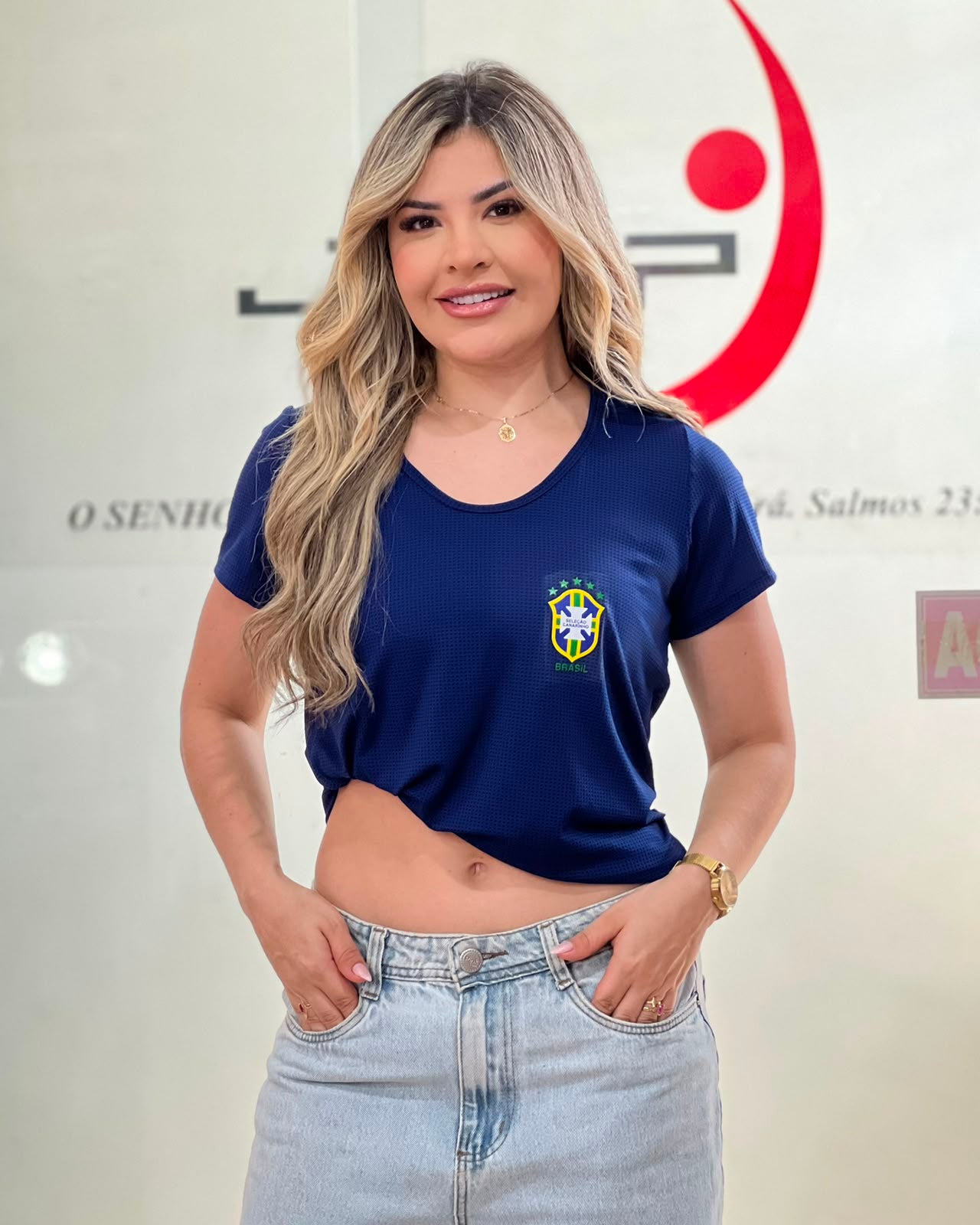 Baby Look Feminina Brasil — Azul Marinho | Coleção Brasil — Jump Modas, moda fitness feminina em Belém-PA