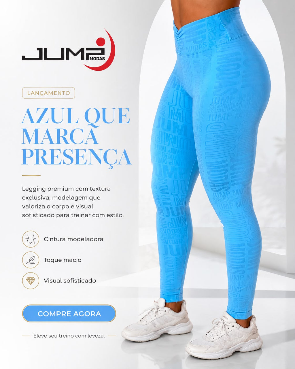 Legging Fitness Cintura Alta Azul Jump Modas — Jump Modas, moda fitness feminina em Belém-PA
