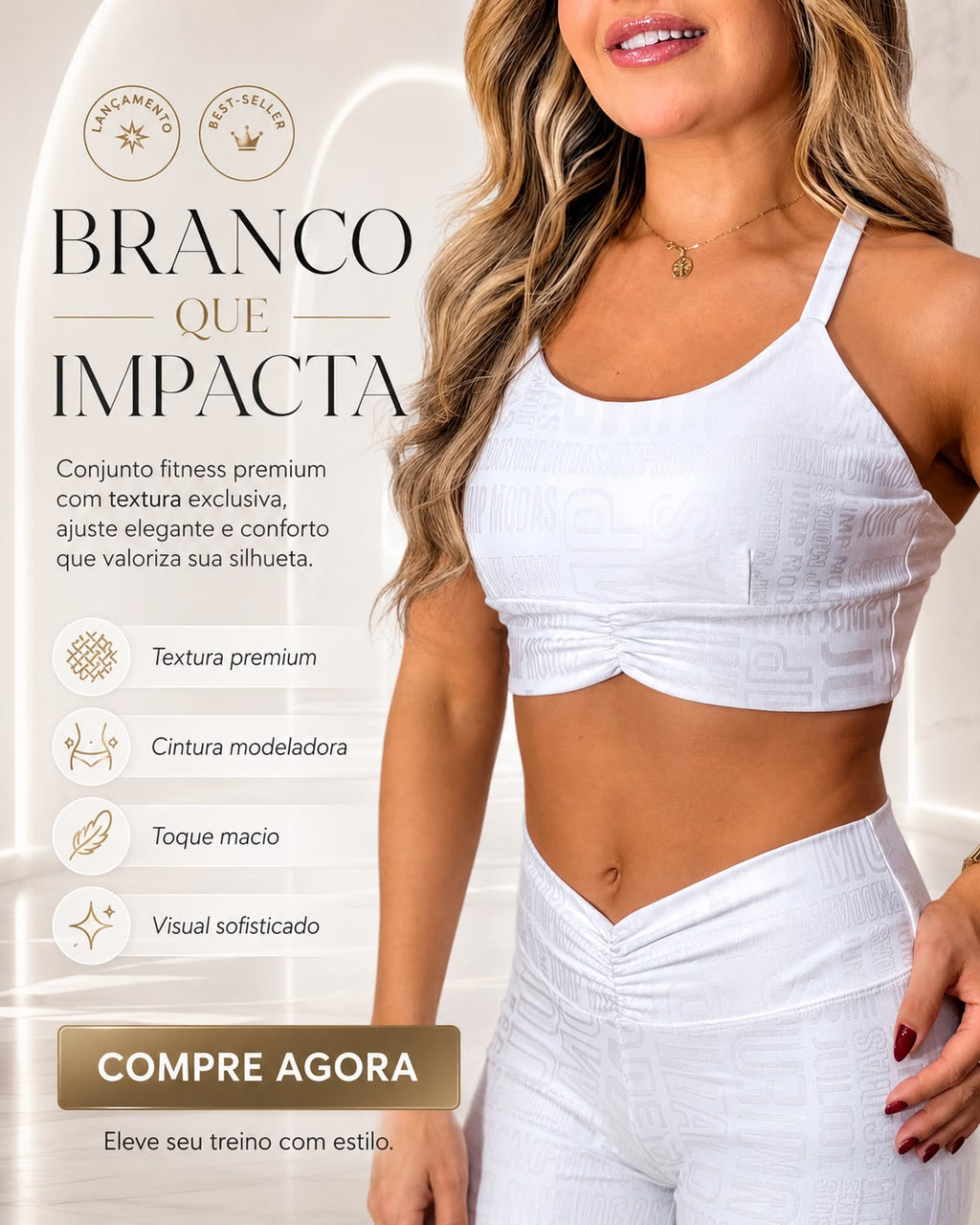 Legging Fitness Cintura Alta Branca Jump Modas — Jump Modas, moda fitness feminina em Belém-PA