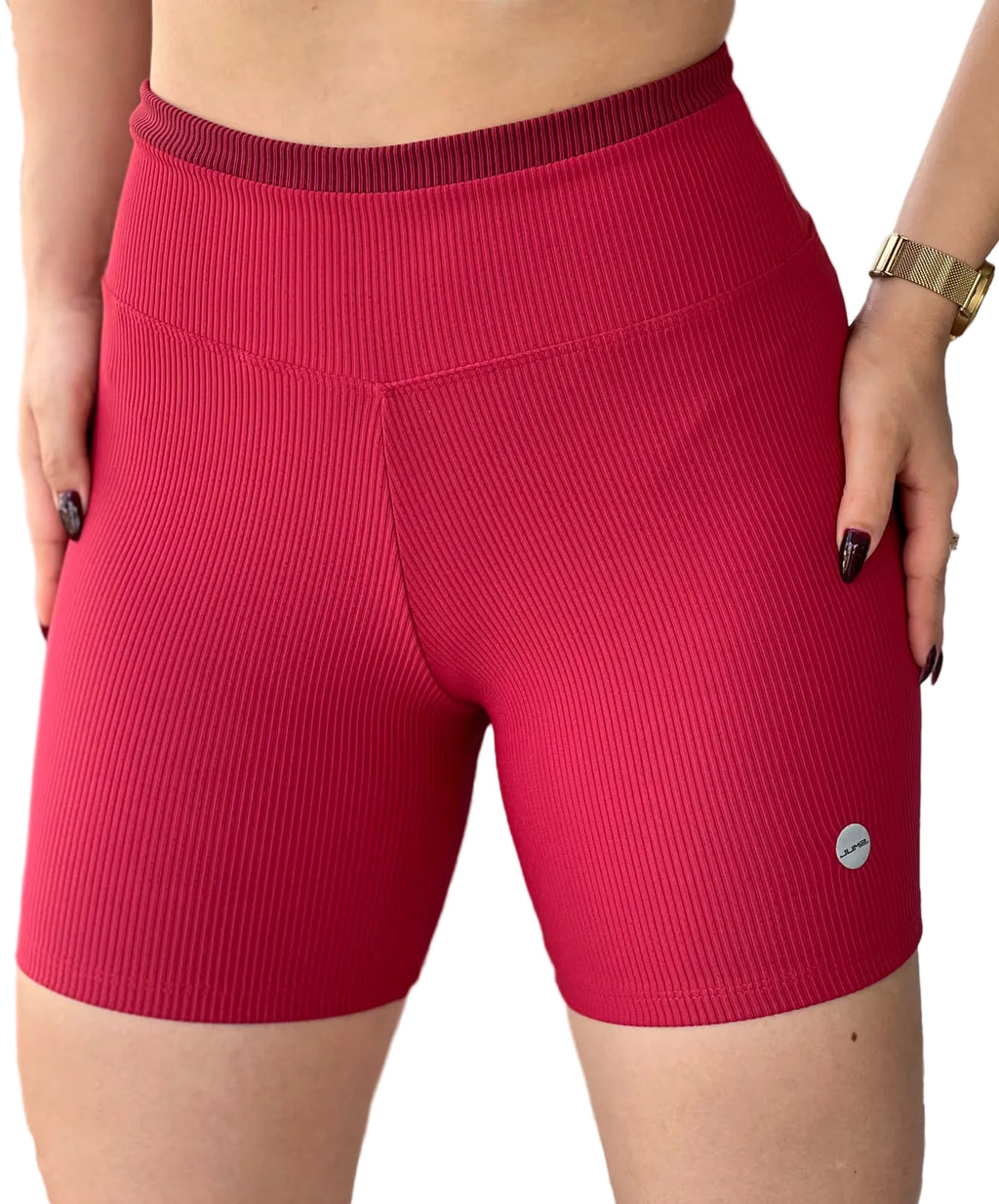 Short  Canelado Vermelho Cintura Alta