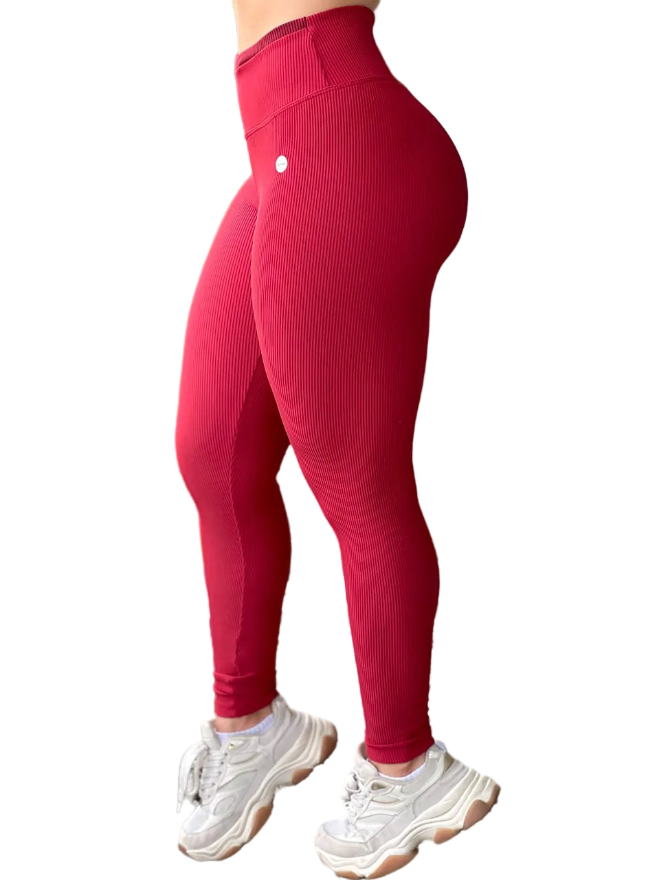 Legging Canelada Vermelha Cintura Alta