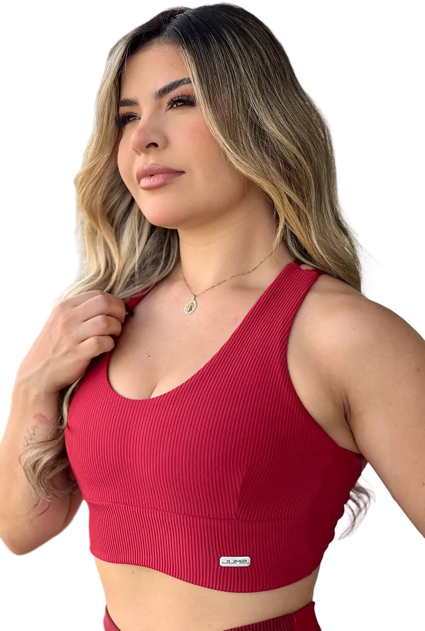Top Canelado Vermelho Costas Strappy