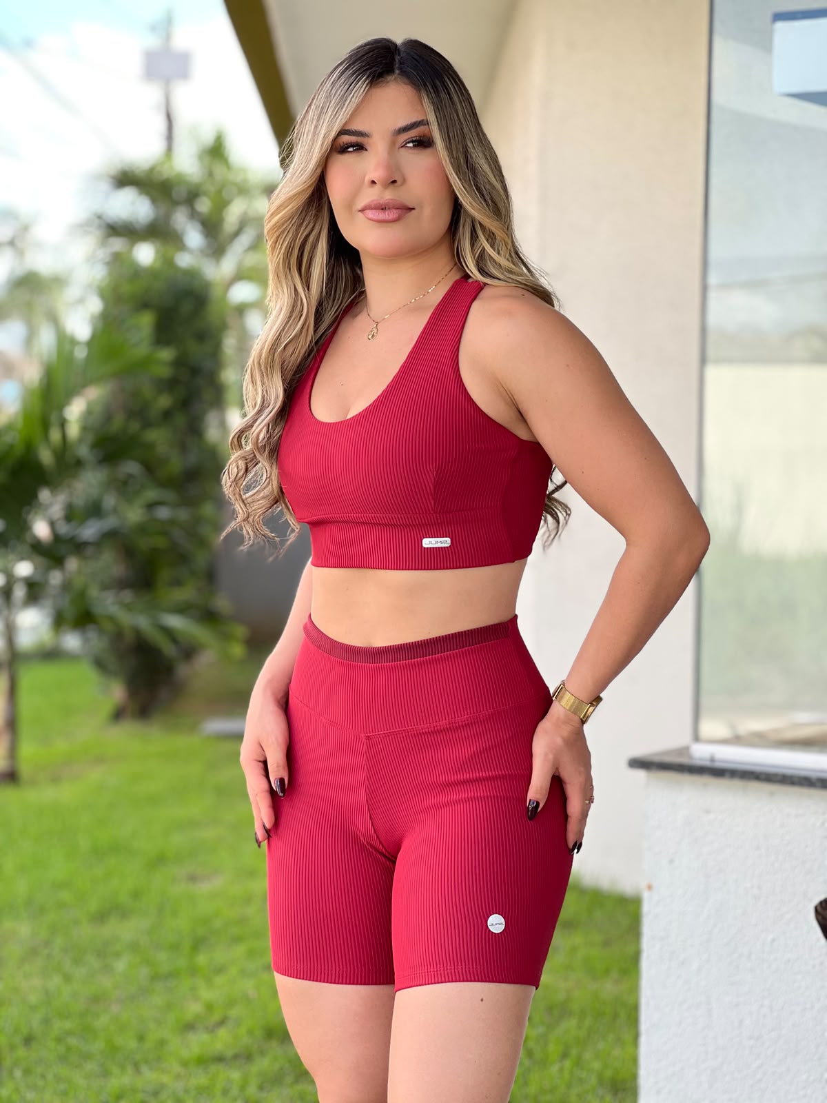 Short  Canelado Vermelho Cintura Alta