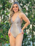 Body Metalizado Rosê Champagne com Alças Cruzadas