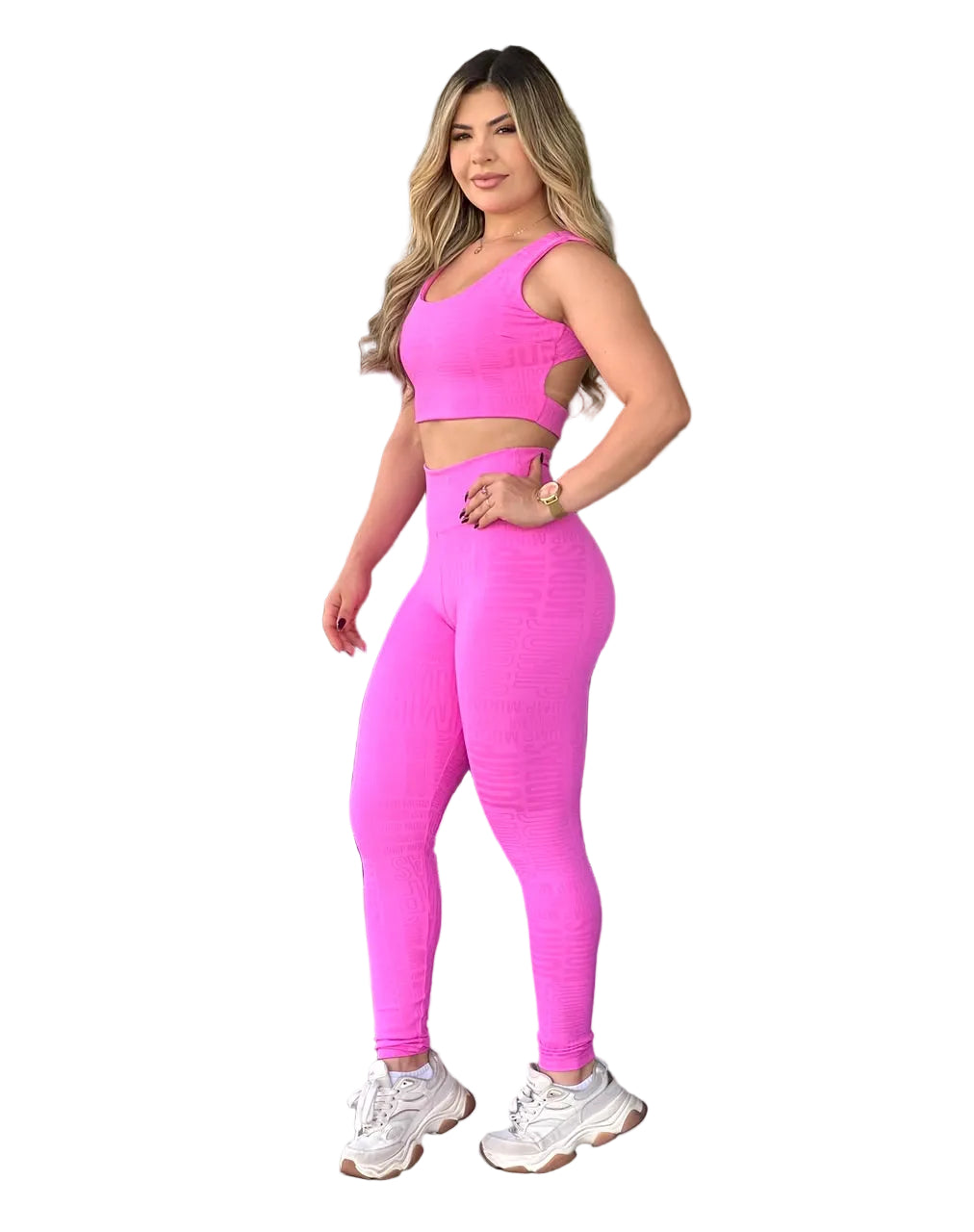 Legging Cintura Alta Rosa Pink Logo All-Over