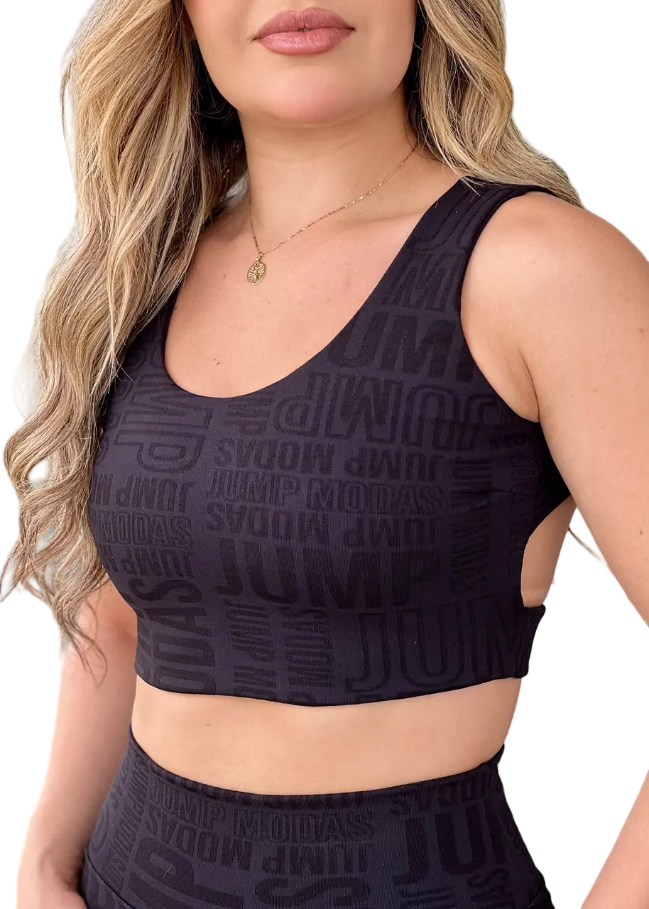 Top Preto Logo All-Over Costas Strappy