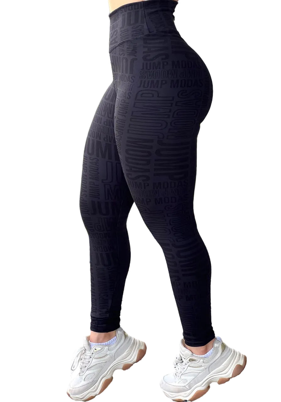 Legging Cintura Alta Preta Logo All-Over