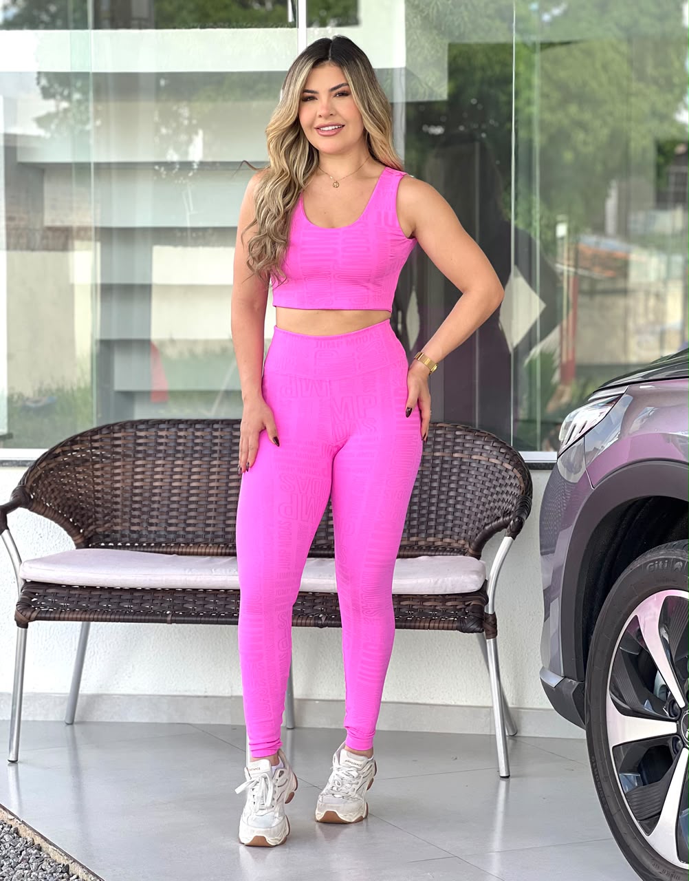 Legging Cintura Alta Rosa Pink Logo All-Over
