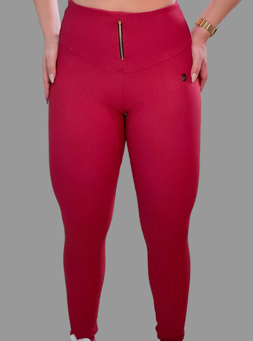 Legging Scarlet Ribbed — Cintura Alta com Zíper