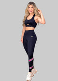 Schwarze Fitness-Leggings mit farbigen Streifen