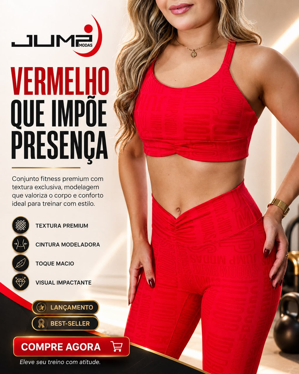 Legging Fitness Cintura Alta Vermelha Jump Modas — Jump Modas, moda fitness feminina em Belém-PA