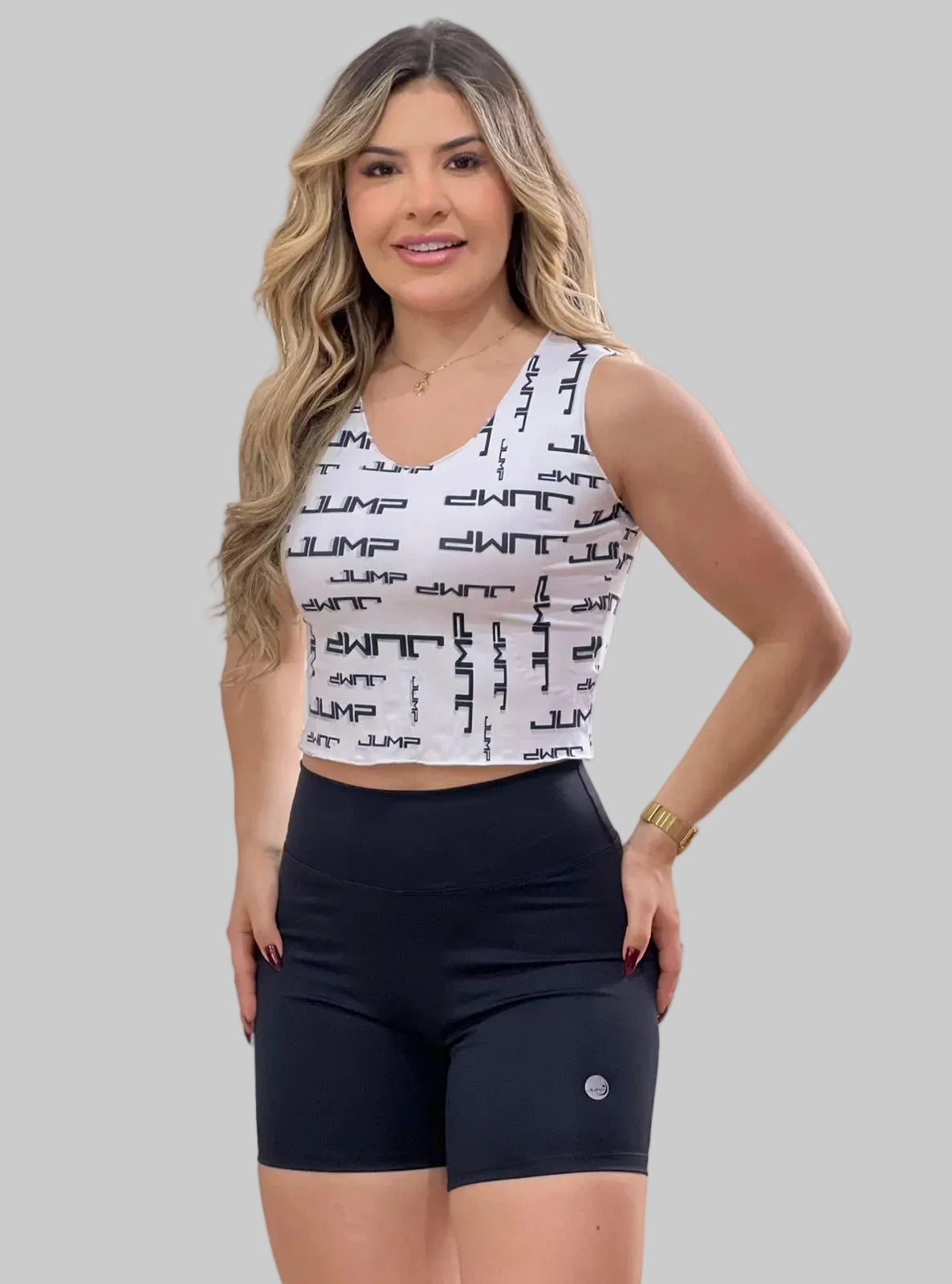 Cropped Jump Branco Logo All-Over | Jump Modas