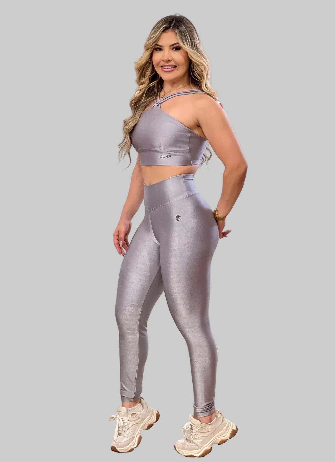Legging Metalizada Cinza Prateado