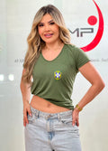 T-Shirt Cropped Verde Militar Brasil CBF Jump