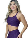 Top Fitness Cropped Roxo com Textura Jump Modas — Jump Modas, moda fitness feminina em Belém-PA