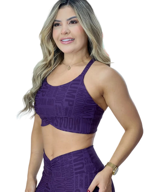 Top Fitness Cropped Roxo com Textura Jump Modas