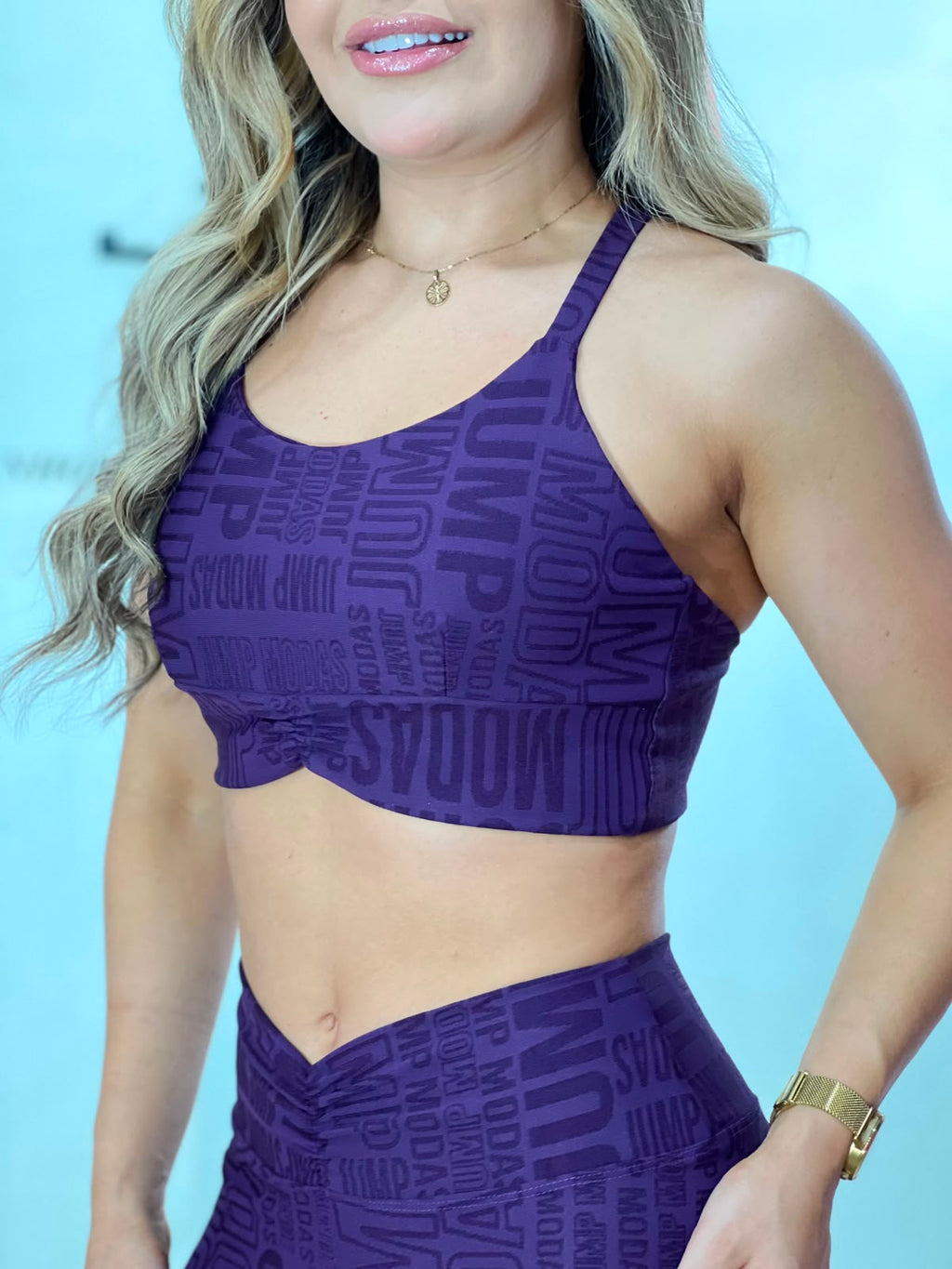 Top Fitness Cropped Roxo com Textura Jump Modas — Jump Modas, moda fitness feminina em Belém-PA