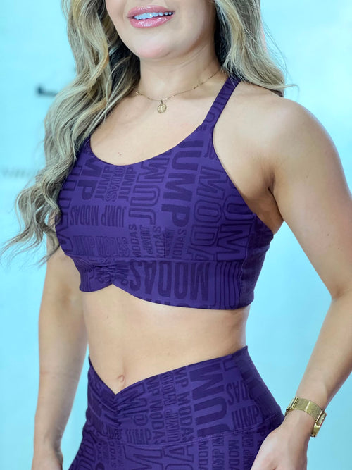 Top Fitness Cropped Roxo com Textura Jump Modas — Jump Modas, moda fitness feminina em Belém-PA