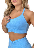 Top Fitness Cropped Azul com Textura Jump Modas — Jump Modas, moda fitness feminina em Belém-PA