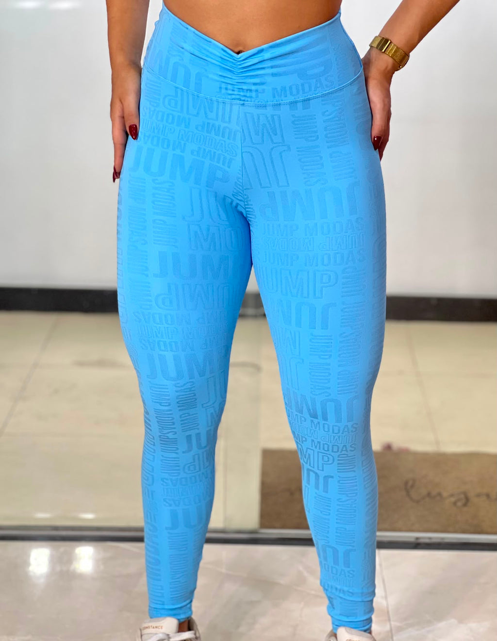 Legging Fitness Cintura Alta Azul Jump Modas — Jump Modas, moda fitness feminina em Belém-PA