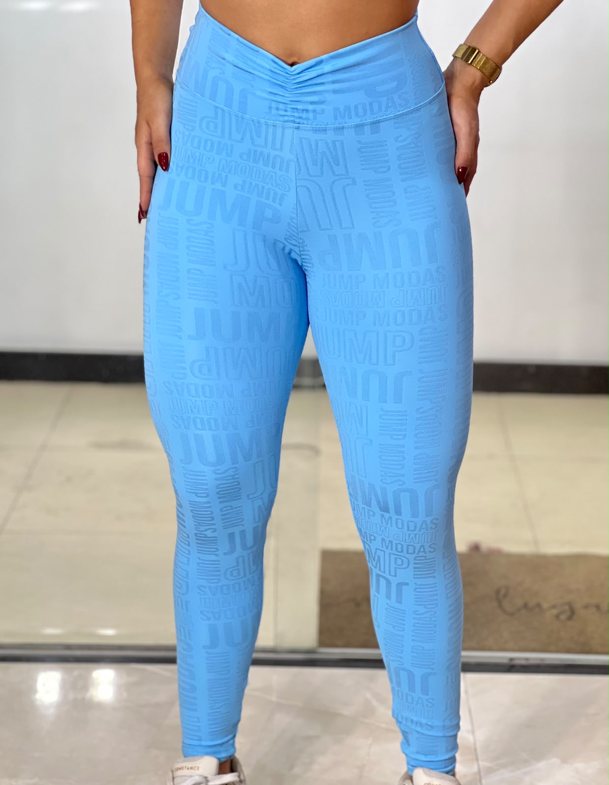 Legging Fitness Cintura Alta Azul Jump Modas — Jump Modas, moda fitness feminina em Belém-PA