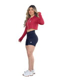 Casaco fitness cropped vermelho com colarinho em tela perfurada — Jump Modas, moda fitness em Belém-PA