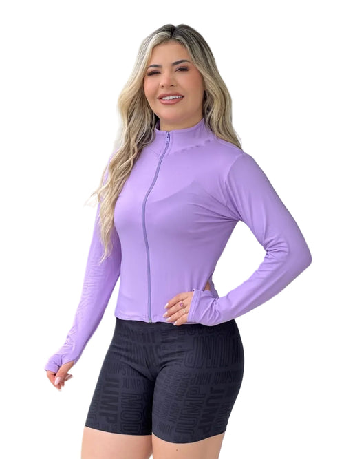 Casaco Fitness Lilás com Punho Polegar