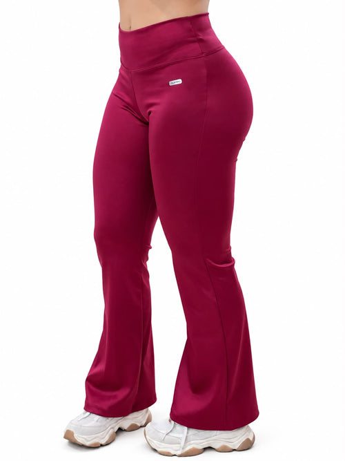 Calça Flare Cintura Alta Framboesa com Cós em V