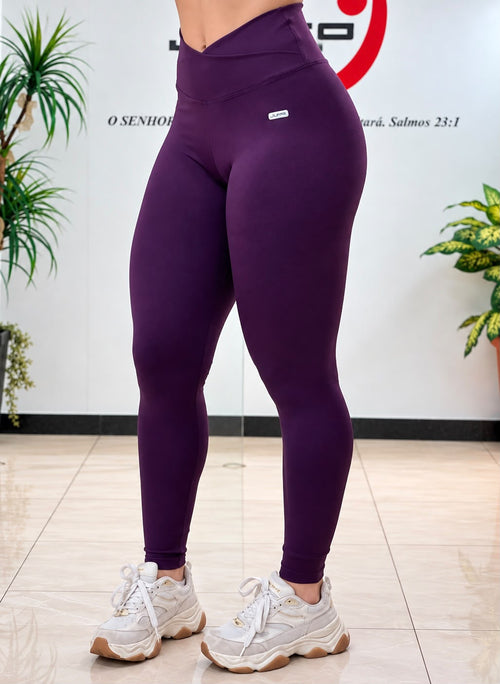 Legging Cintura Alta Roxo Uva com Cós Transpassado