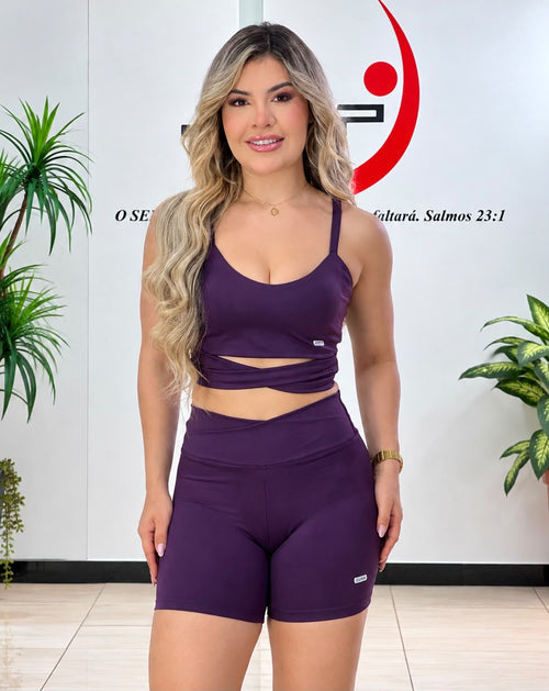 Top Alças Finas Roxo Uva com Faixa Transpassada