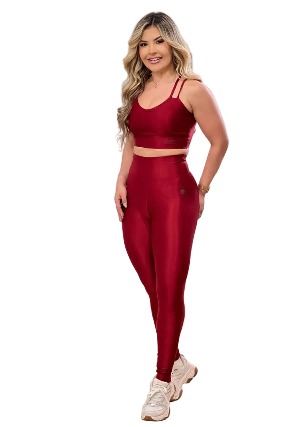 Top Alças Cruzadas Canelado — Vermelho Cereja | Paula Marrocos Signature — Jump Modas, moda fitness feminina em Belém-PA