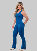 Macacão flare azul royal costas abertas