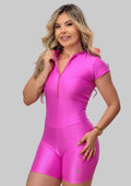Macaquinho canelado rosa pink com zíper