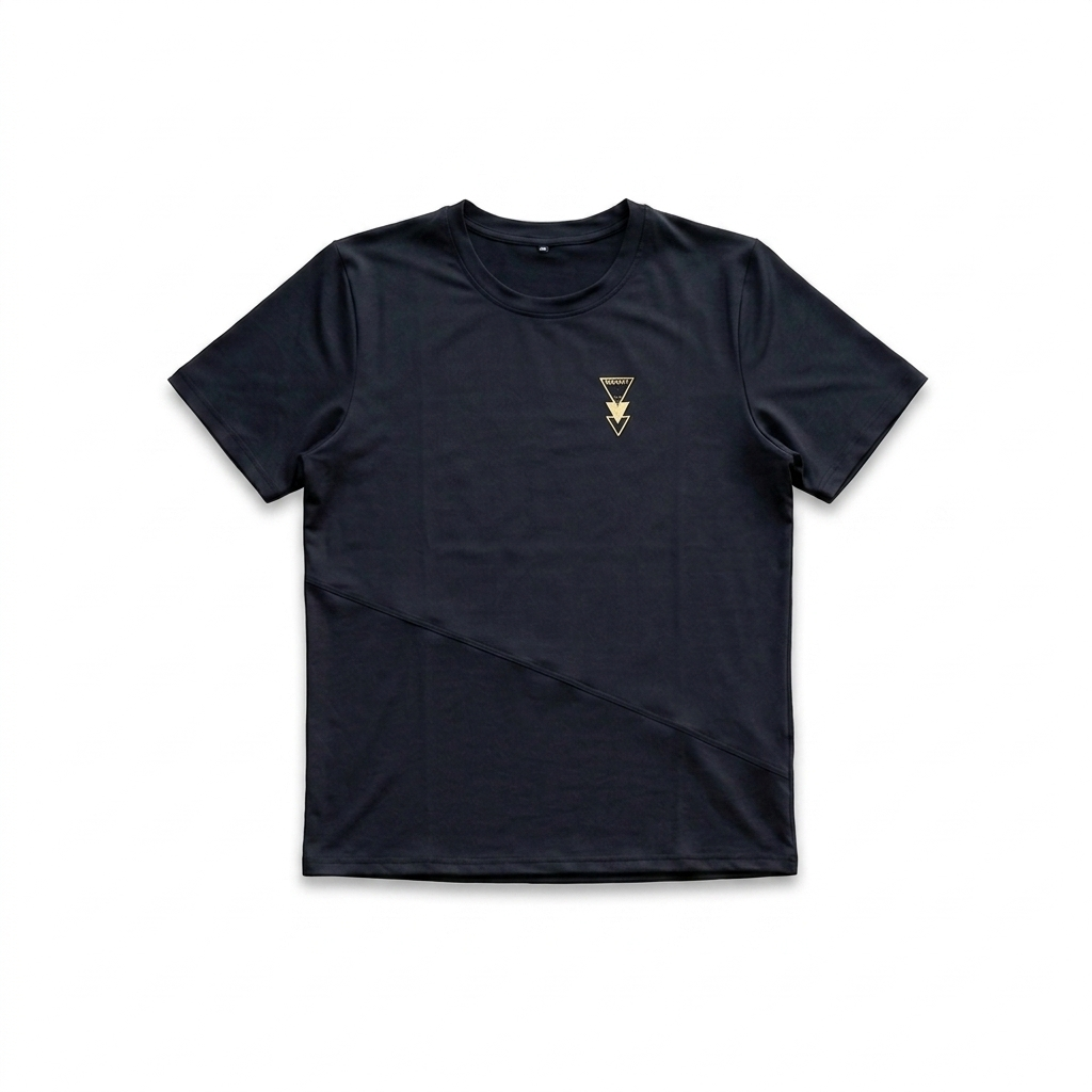 Camiseta Masculina Preta — Recorte Diagonal em Tela