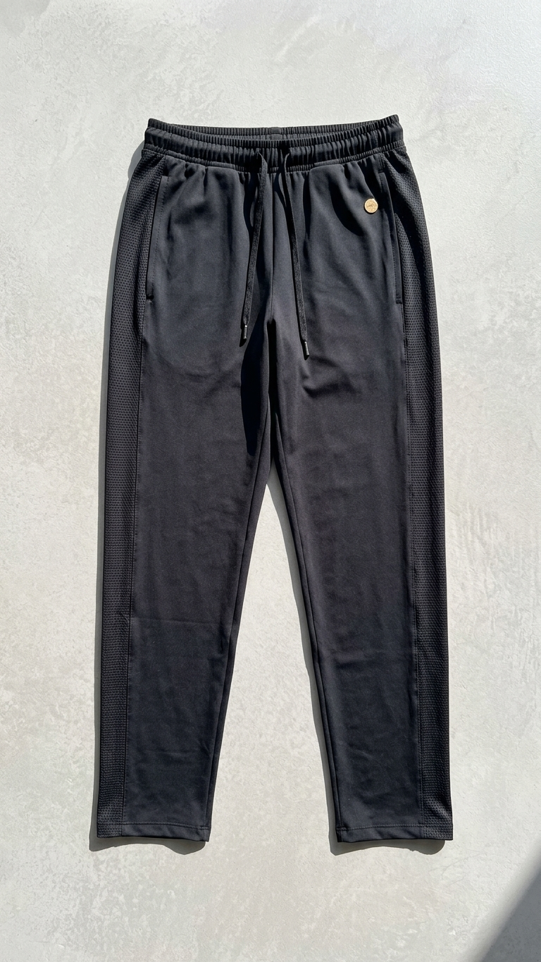 Calça Masculina Preta — Faixa Lateral em Tela
