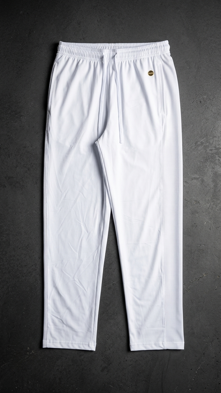 Calça Masculina Branca — Faixa Lateral em Tela