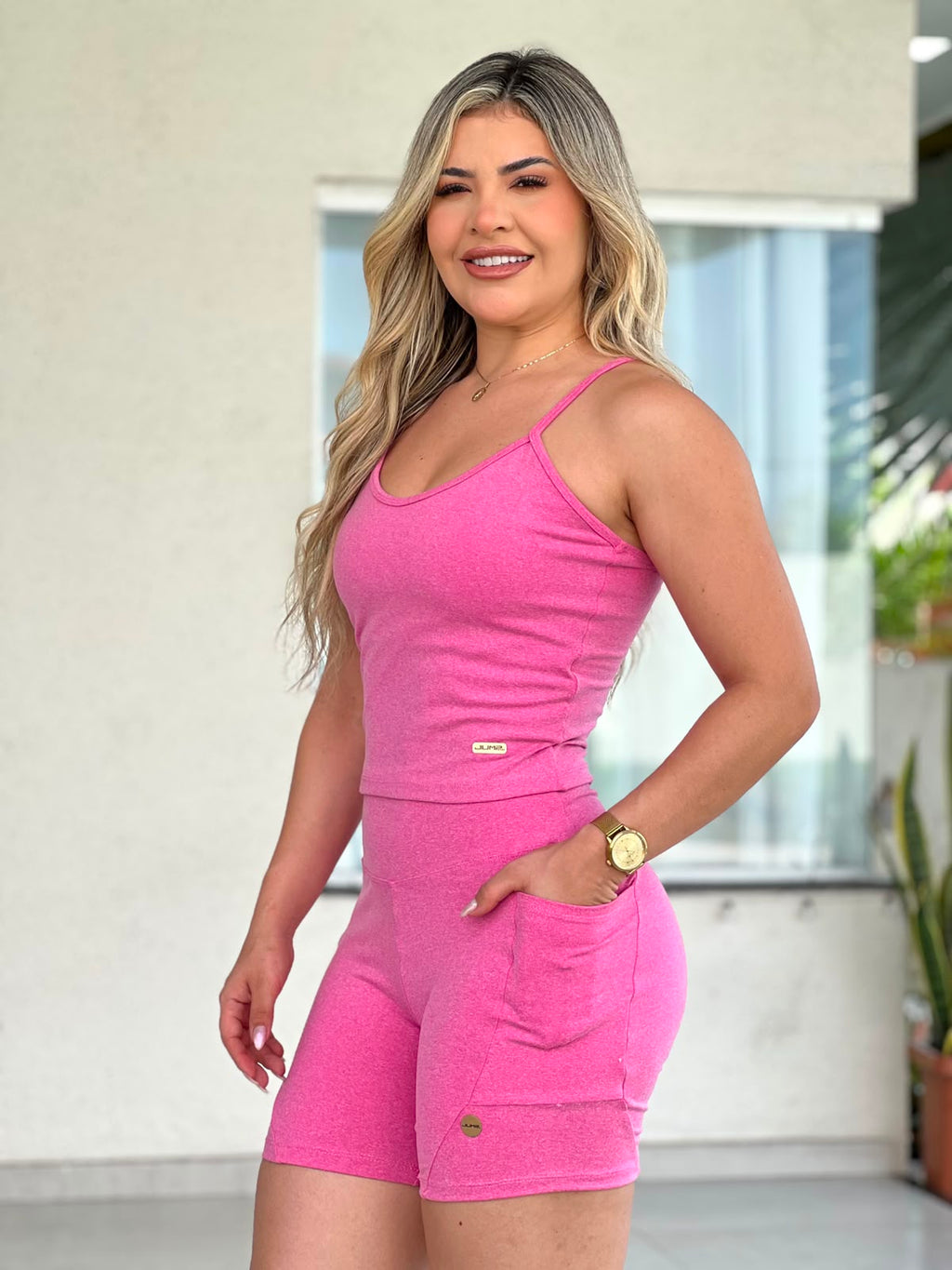 Regata mescla rosa pink com alças reguláveis — Jump Modas, moda fitness em Belém-PA