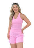 Top regata canelado rosa com decote redondo — Jump Modas, moda fitness em Belém-PA