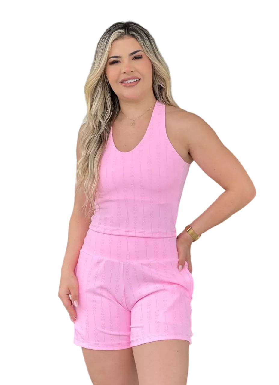 Top regata canelado rosa com decote redondo — Jump Modas, moda fitness em Belém-PA