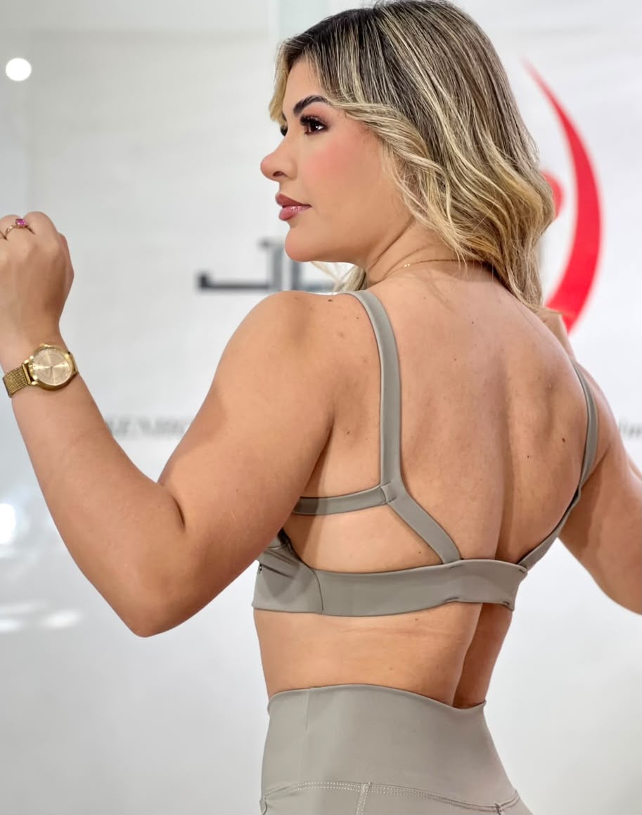 Top Alças Finas Cinza Fendi Costas Abertas, costas abertas com faixa