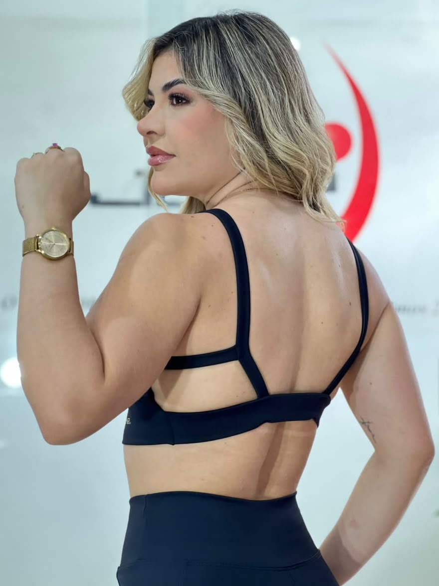 Top Alças Finas Preto Costas Abertas, costas abertas com faixa